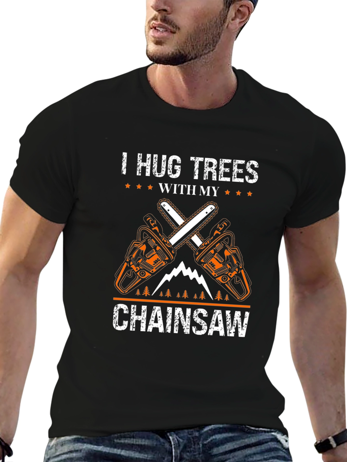 I Hug Trees With My Chainsaw Black T-Shirt
