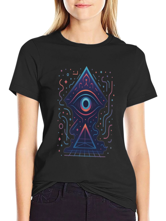 Geometric Eye Pyramid Graphic Tee - Black