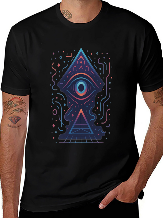 Geometric Eye Pyramid Graphic Tee - Black