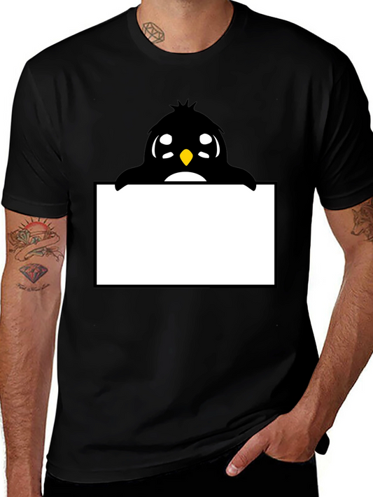 Cute Cartoon Penguin Peek-a-Boo Black T-Shirt