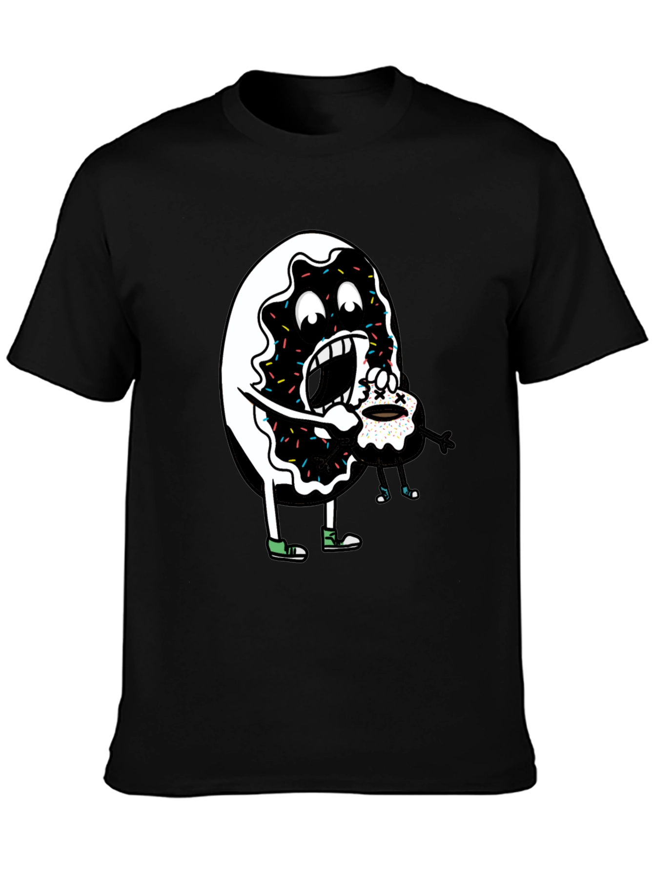 Donut Eating Cupcake Graphic Tee - Funny Food Shirt