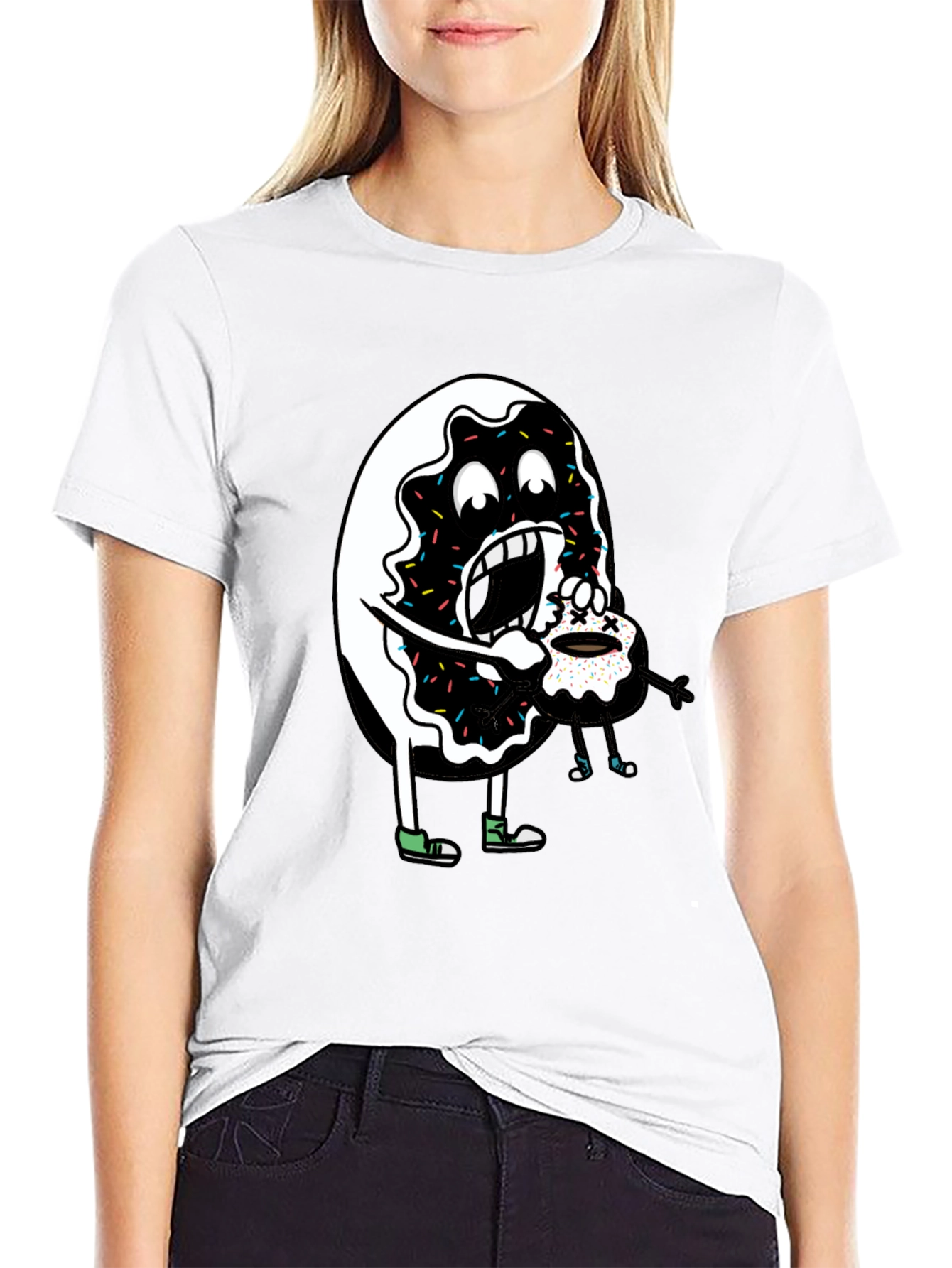 Donut Eating Cupcake Graphic Tee - Funny Food Shirt