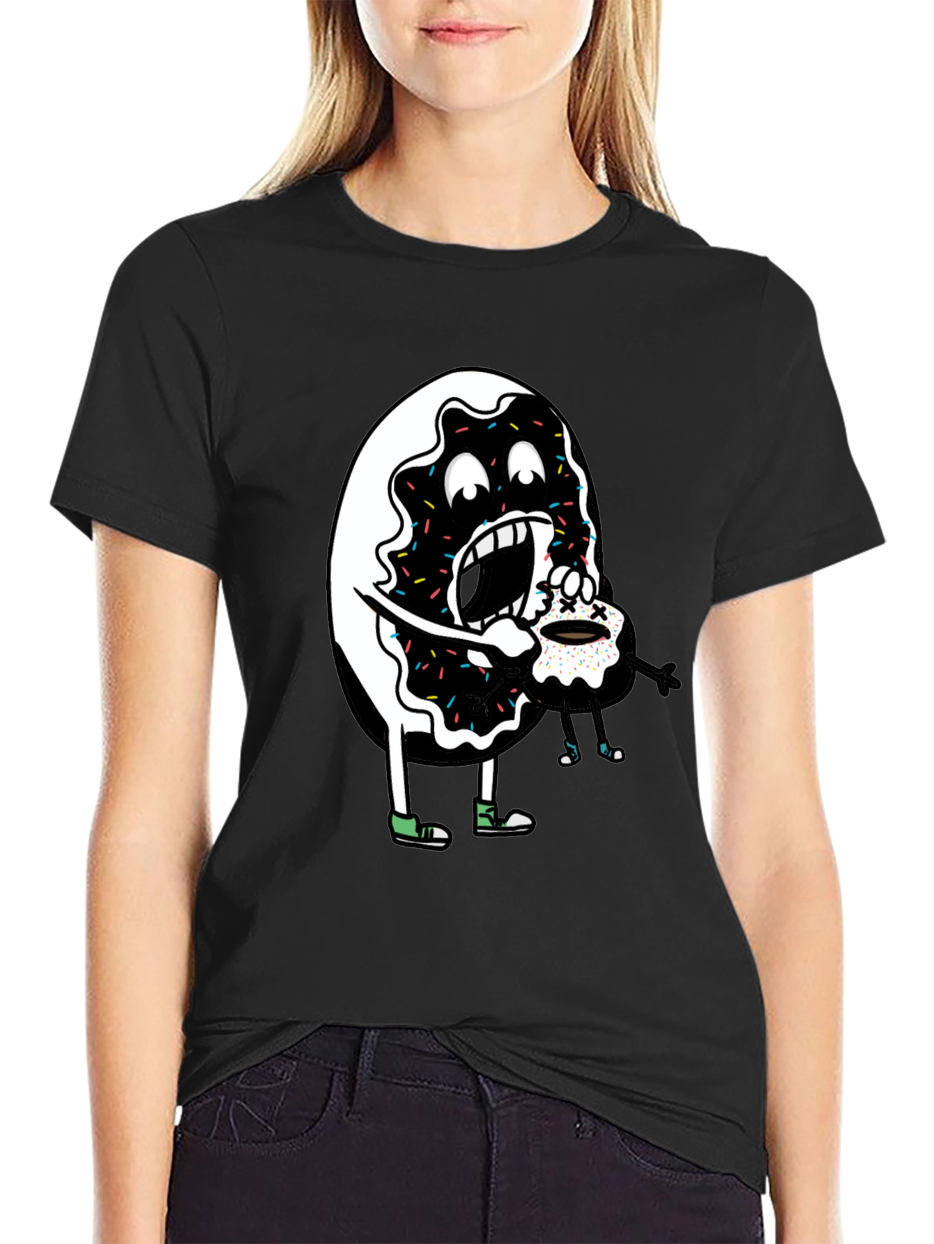 Donut Eating Cupcake Graphic Tee - Funny Food Shirt