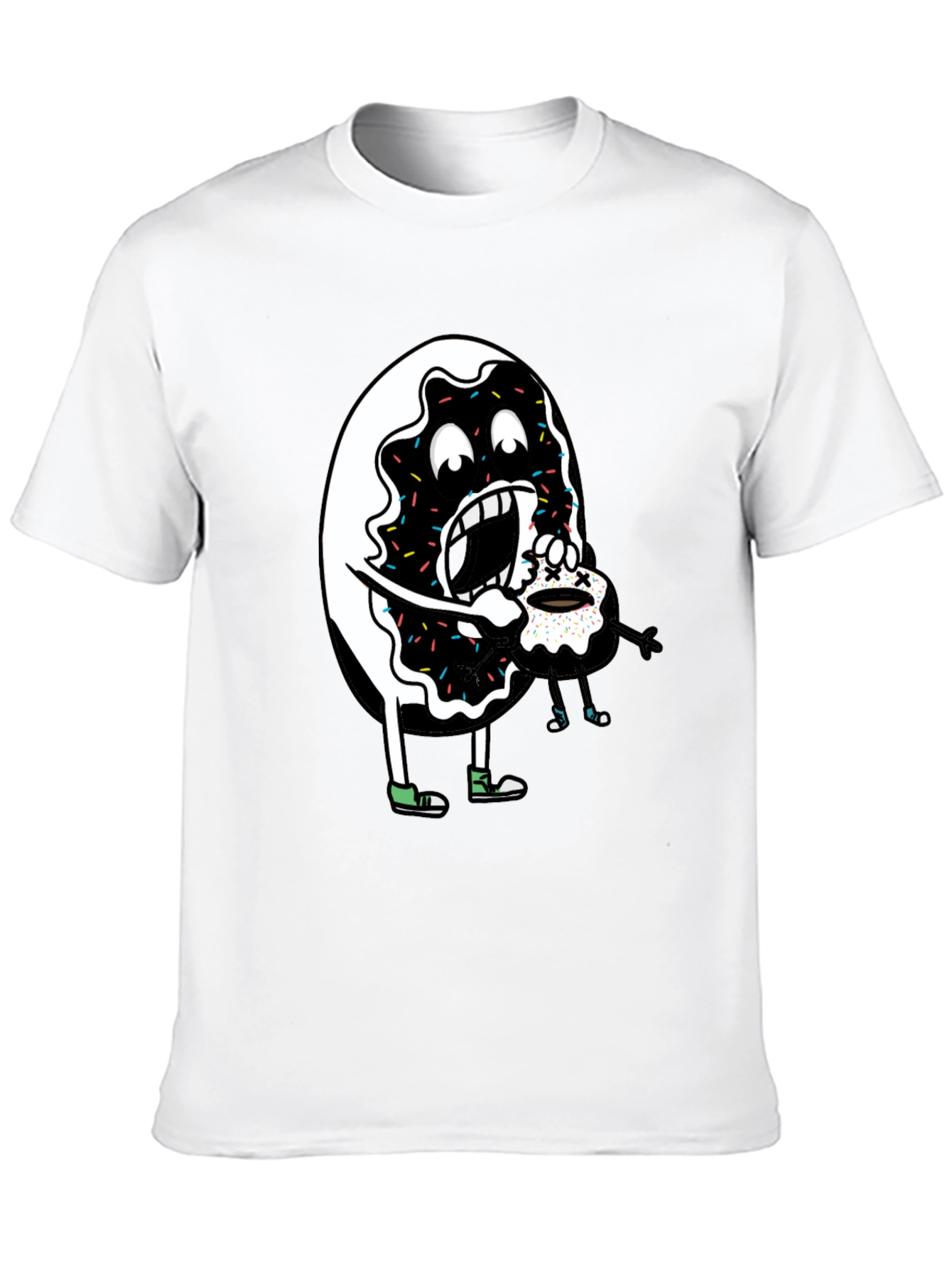 Donut Eating Cupcake Graphic Tee - Funny Food Shirt