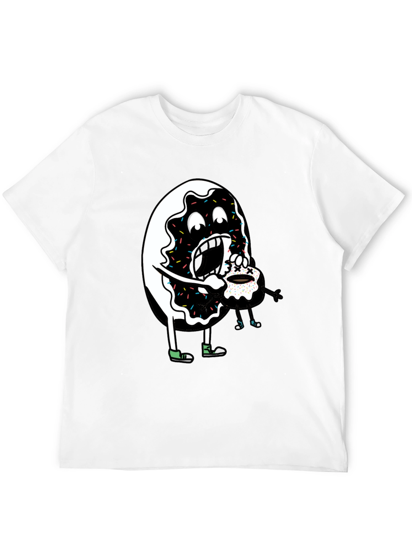 Donut Eating Cupcake Graphic Tee - Funny Food Shirt