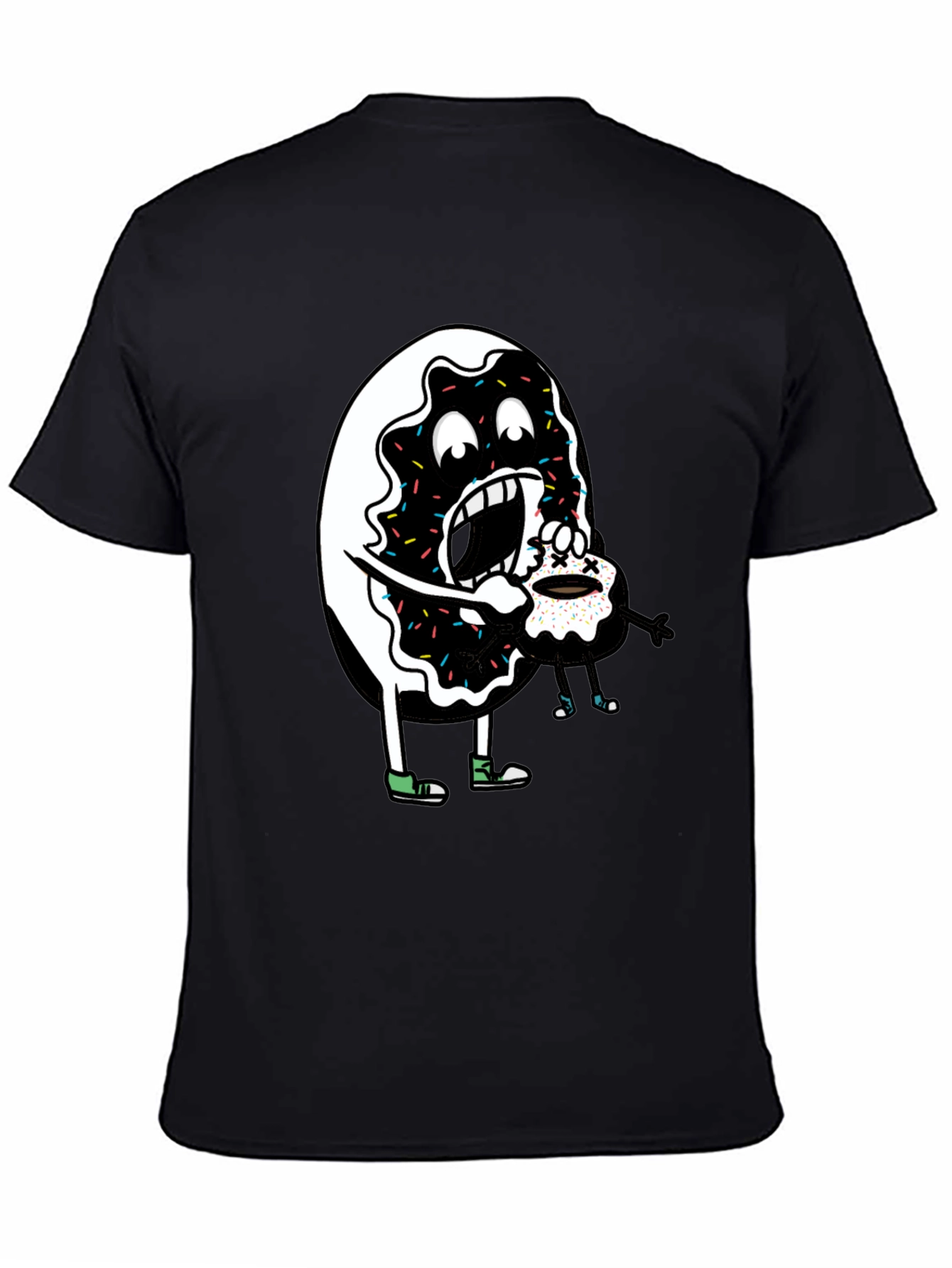 Donut Eating Cupcake Graphic Tee - Funny Food Shirt