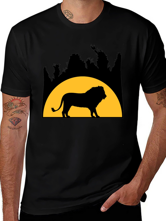 Lion Silhouette Graphic Tee - Black Cotton Blend