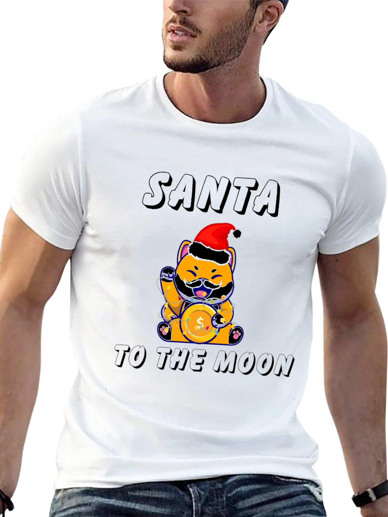 Santa Shiba Inu to the Moon T-Shirt