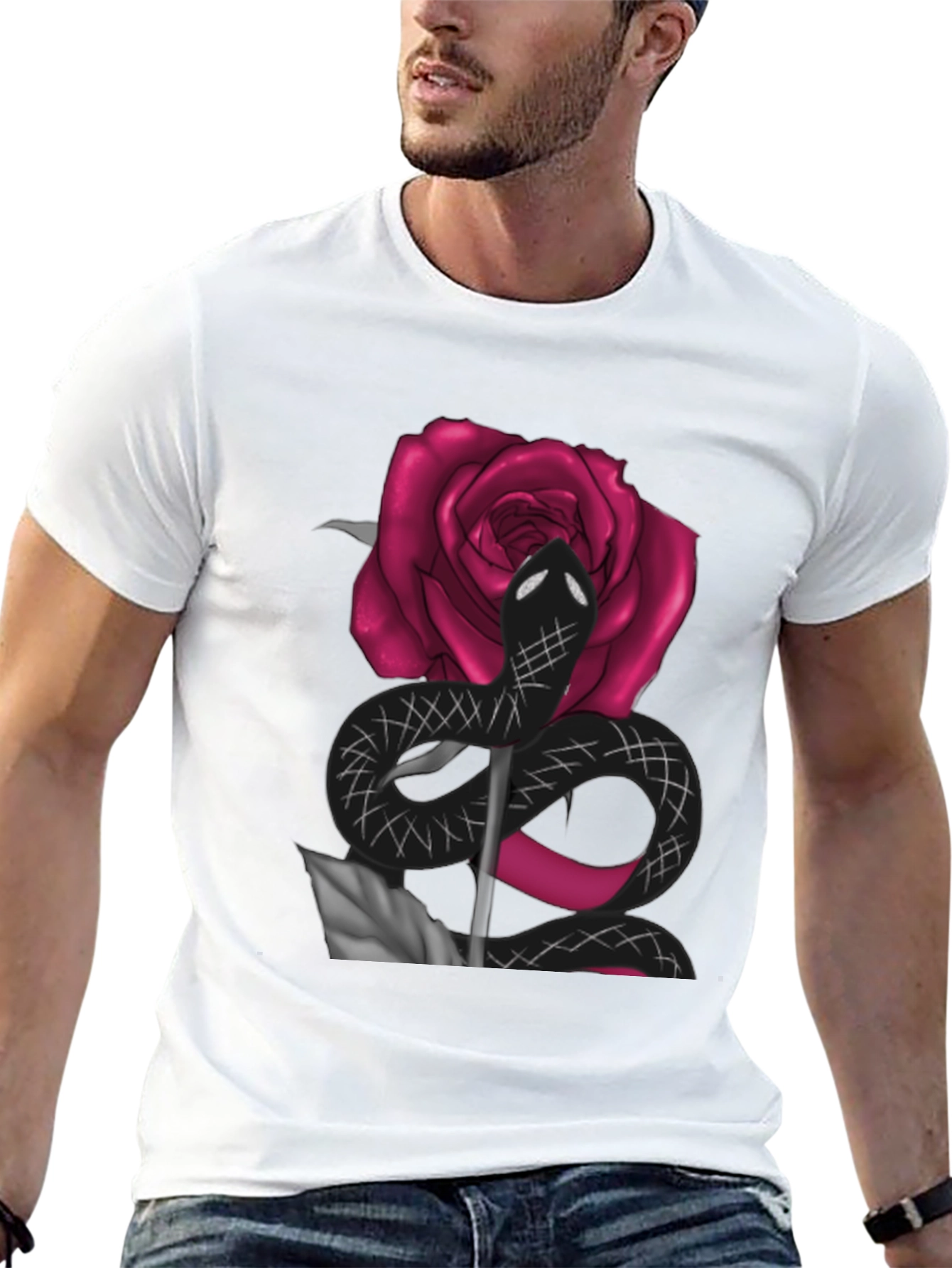 Snake & Rose Graphic Tee - Bold Statement T-Shirt