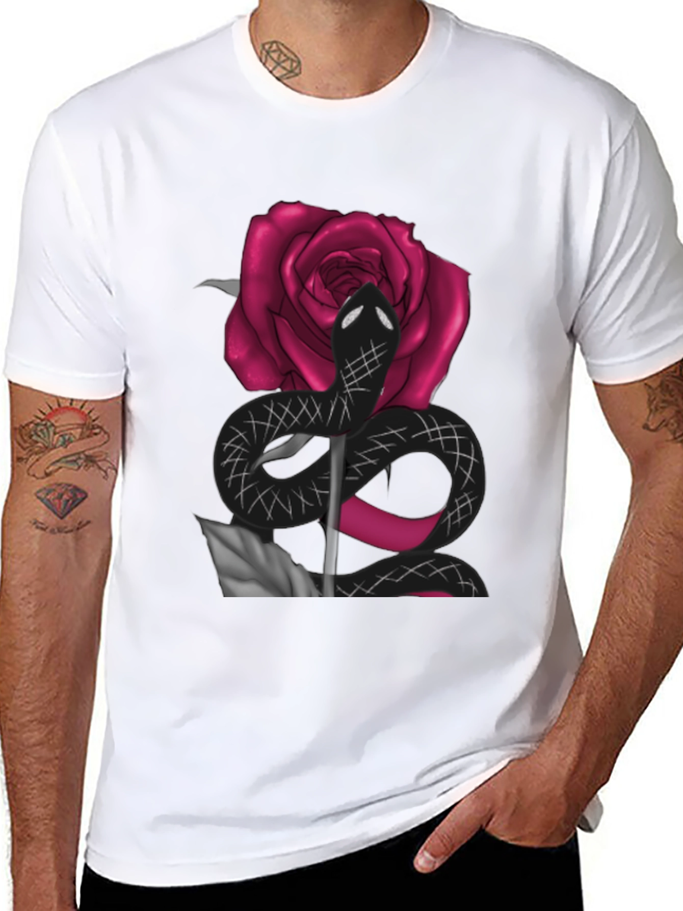 Snake & Rose Graphic Tee - Bold Statement T-Shirt