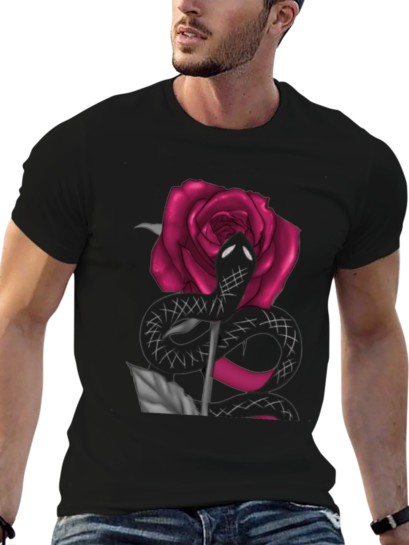 Snake & Rose Graphic Tee - Bold Statement T-Shirt