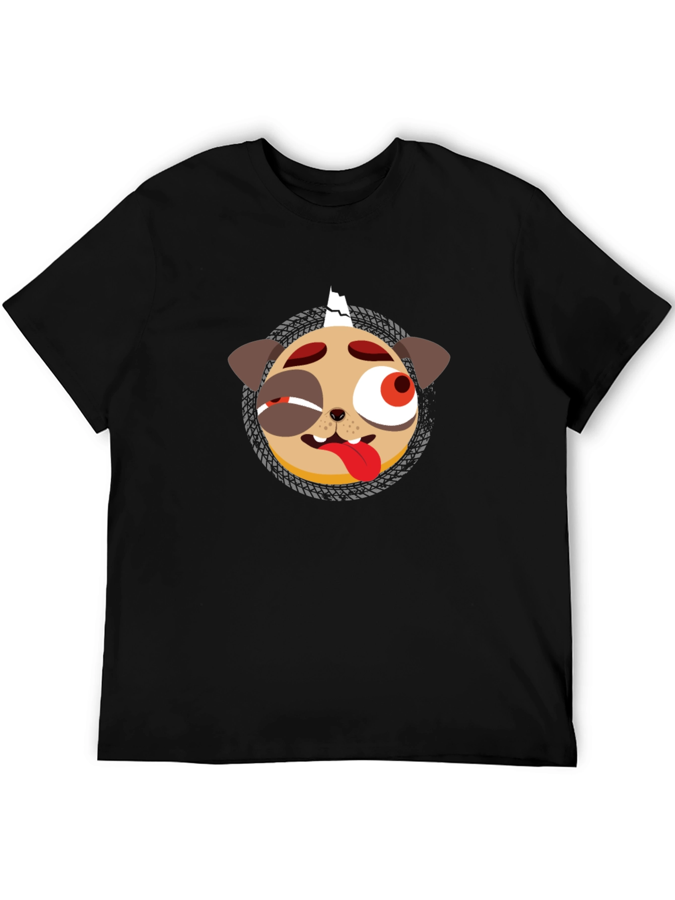 Mens Black Graphic T-Shirt - Punk Pug Design