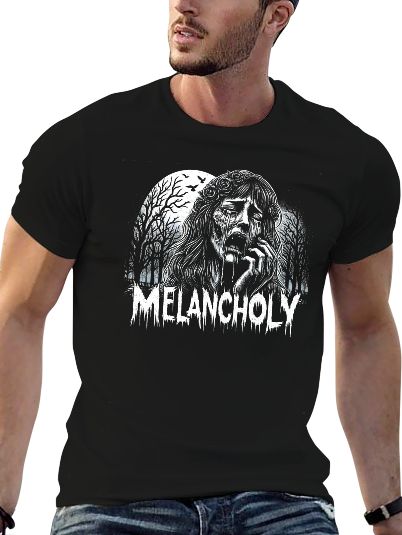 Melancholy Graphic Tee - Black Cotton T-Shirt