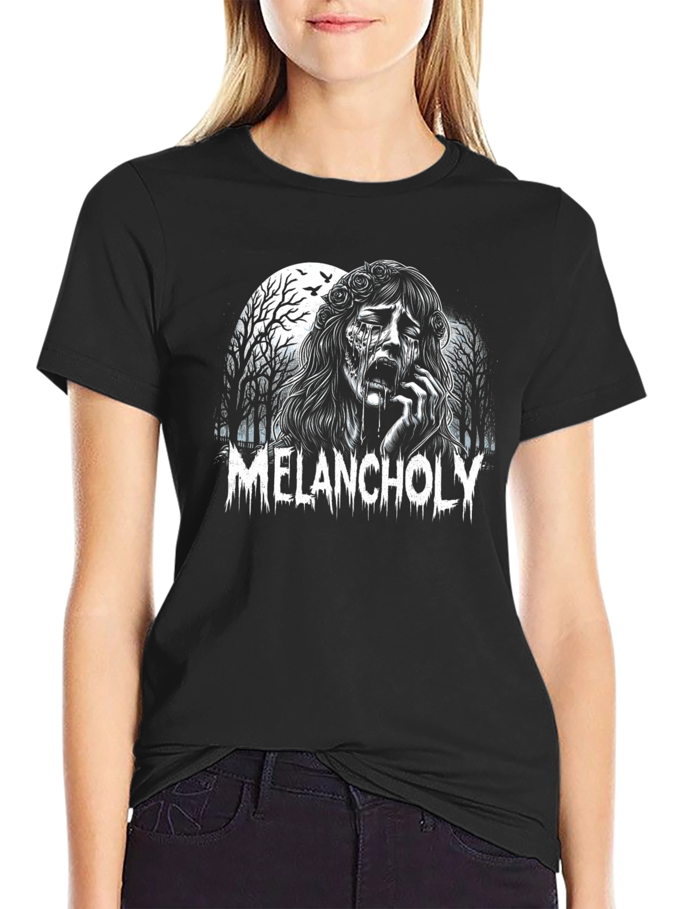 Melancholy Graphic Tee - Black Cotton T-Shirt