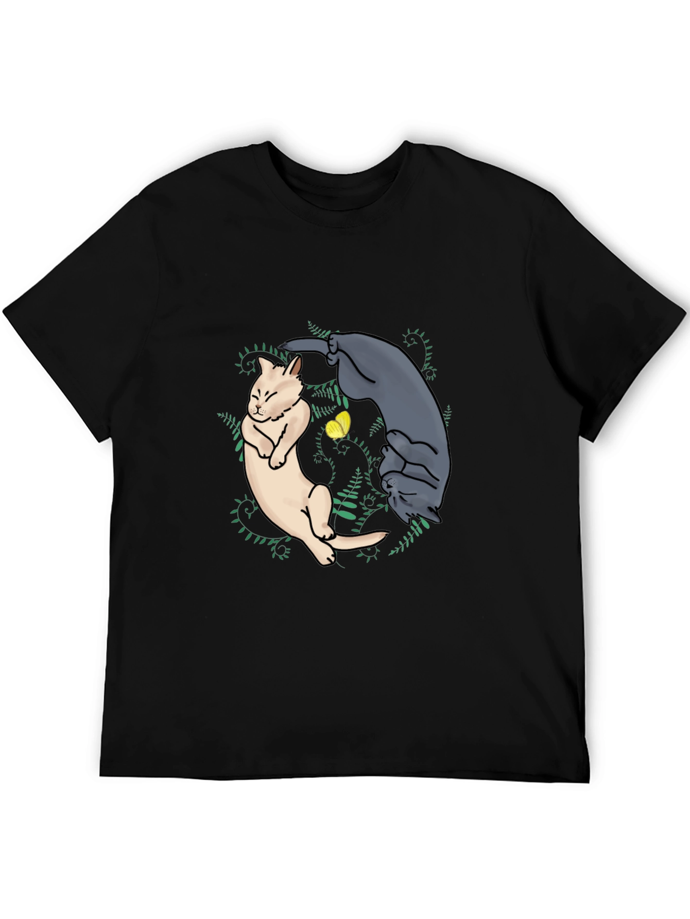 Yin Yang Cats Graphic Tee - Black