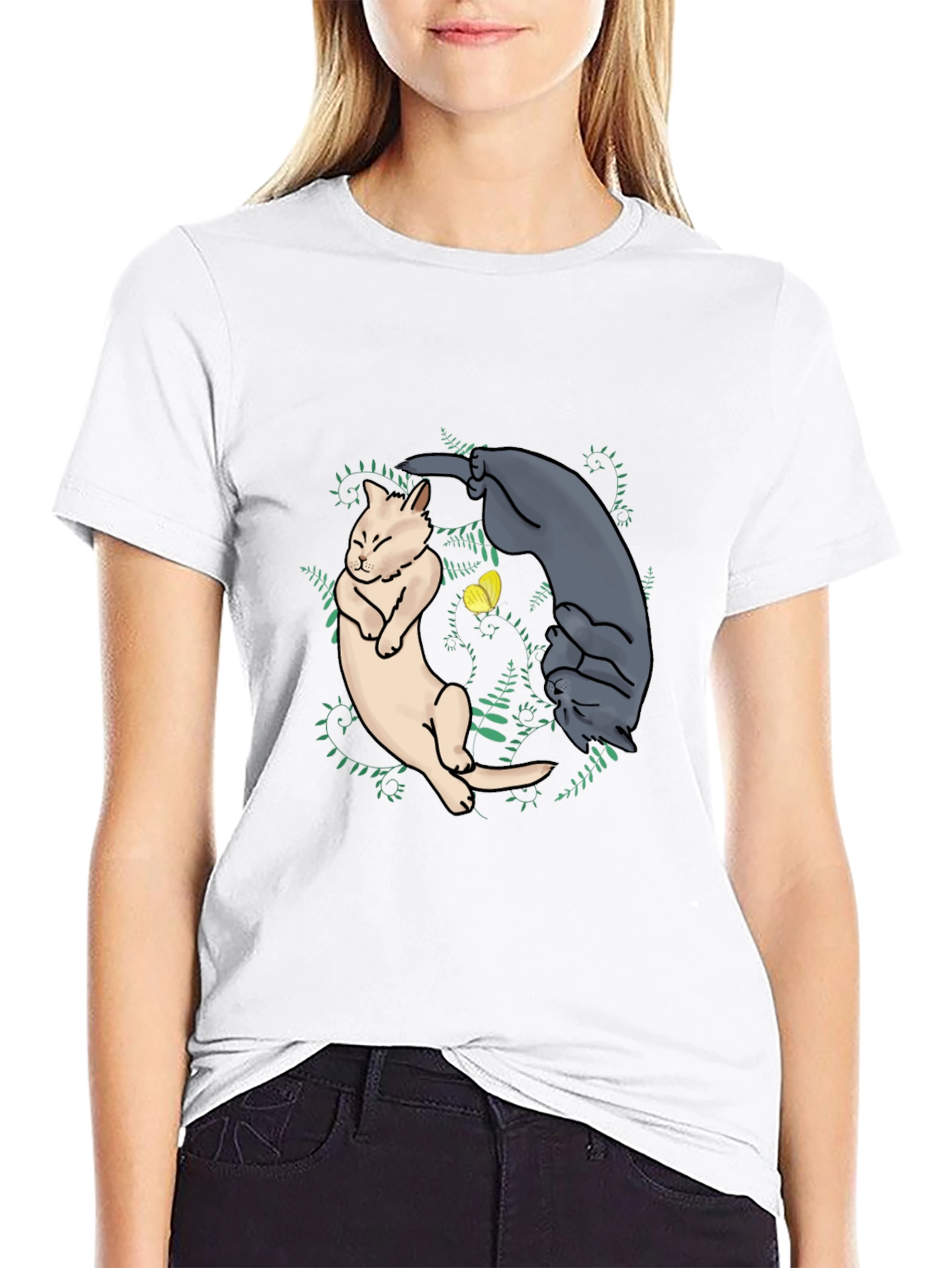 Yin Yang Cats Graphic Tee - Black
