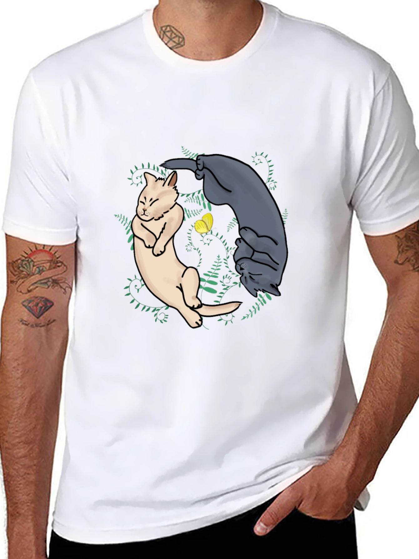 Yin Yang Cats Graphic Tee - Black