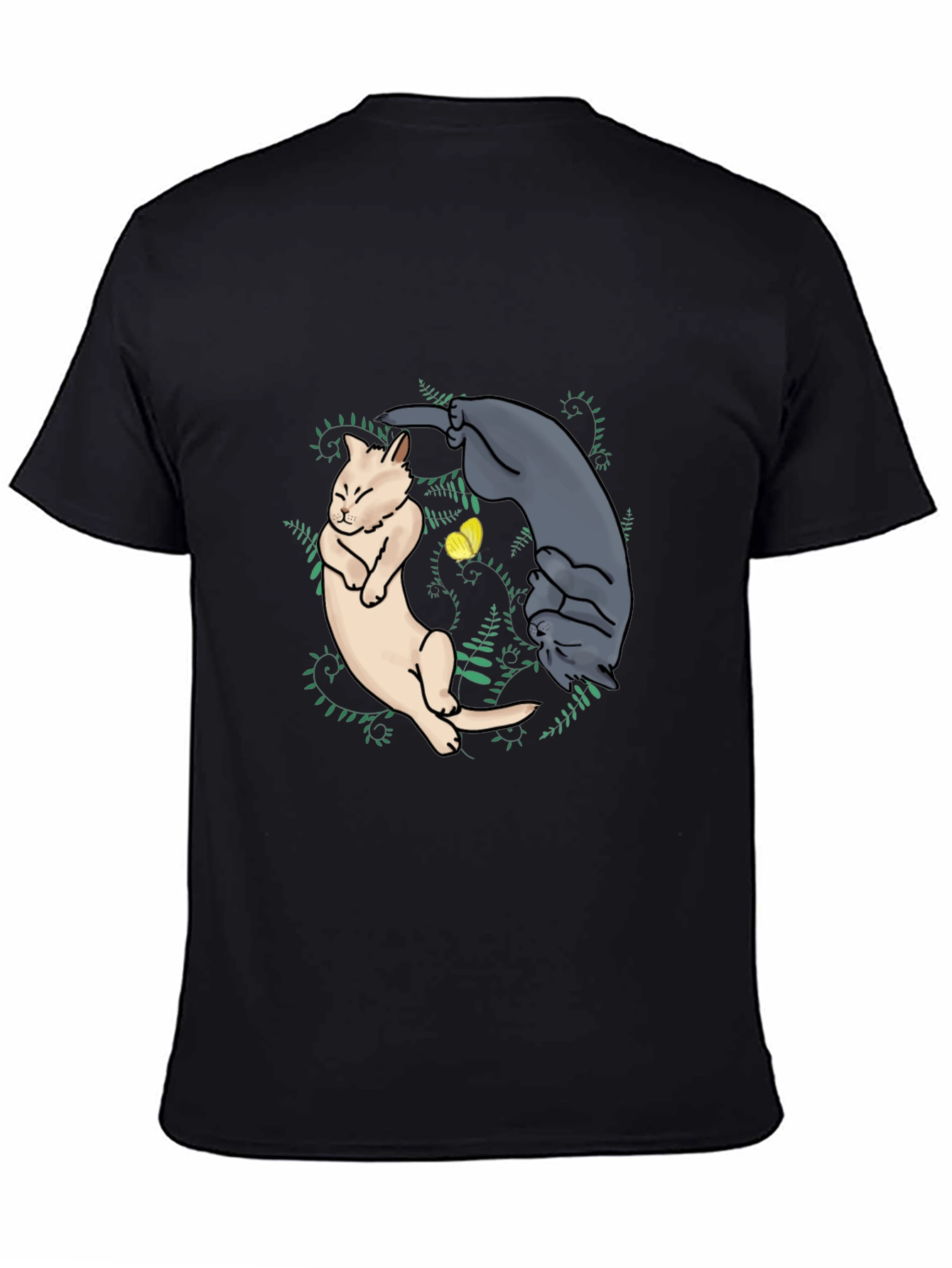 Yin Yang Cats Graphic Tee - Black