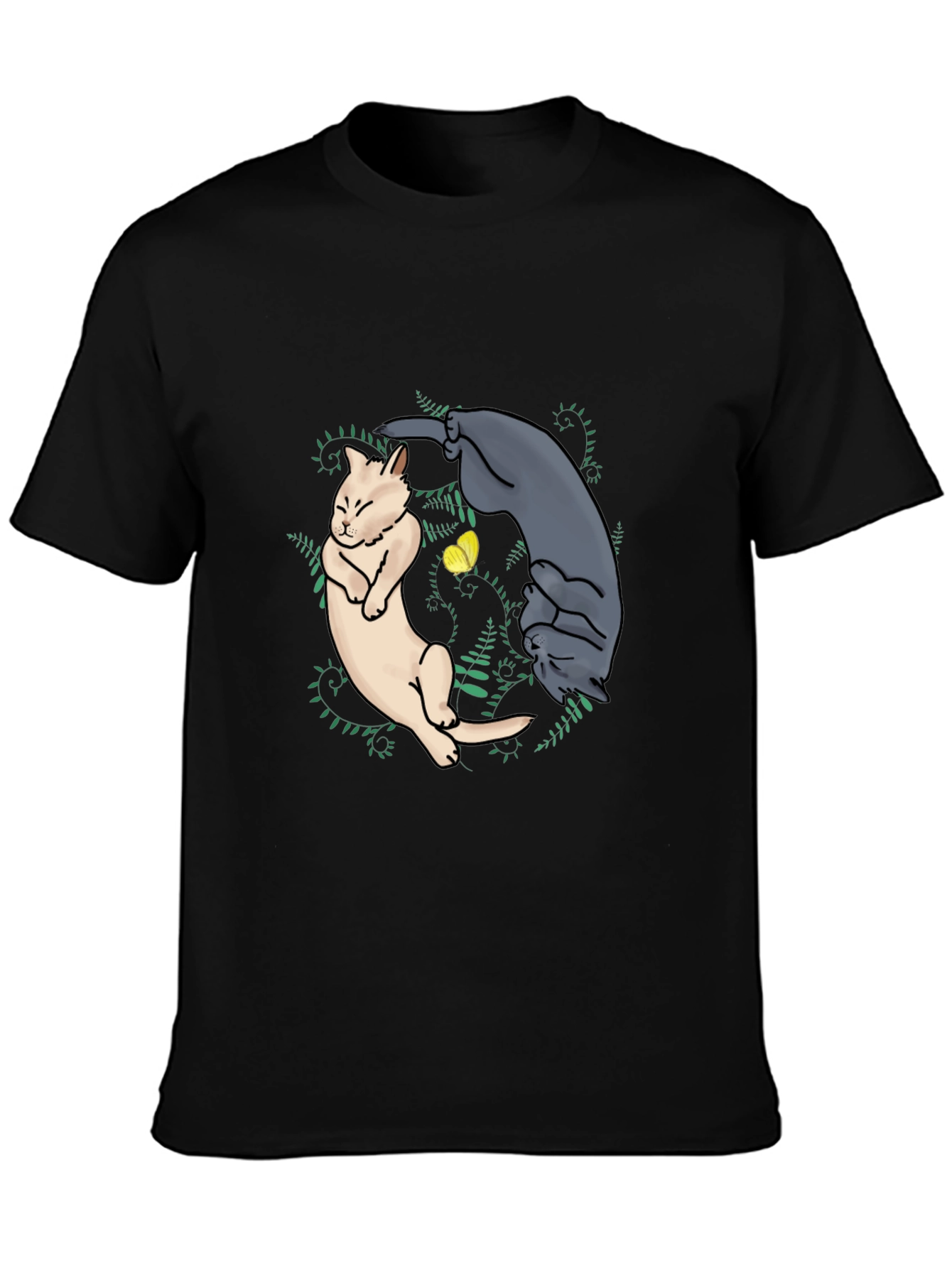 Yin Yang Cats Graphic Tee - Black
