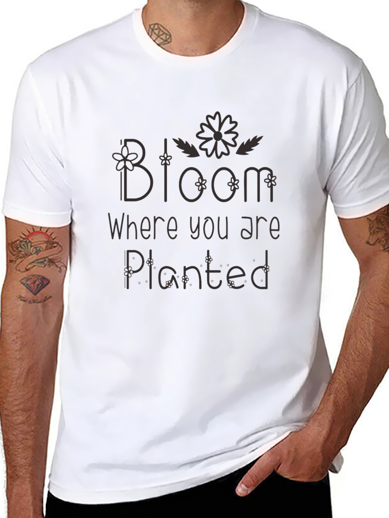 Bloom Where You Are Planted Black Tee