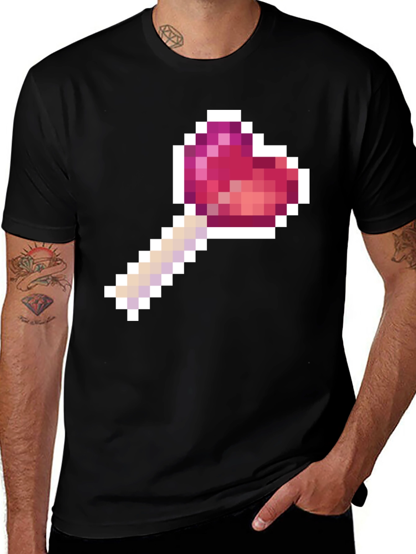 Pixel Heart Lollipop Black T-Shirt