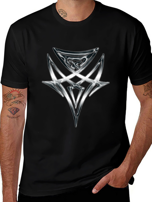 Edgy Graphic Tee - Silver Tribal Design