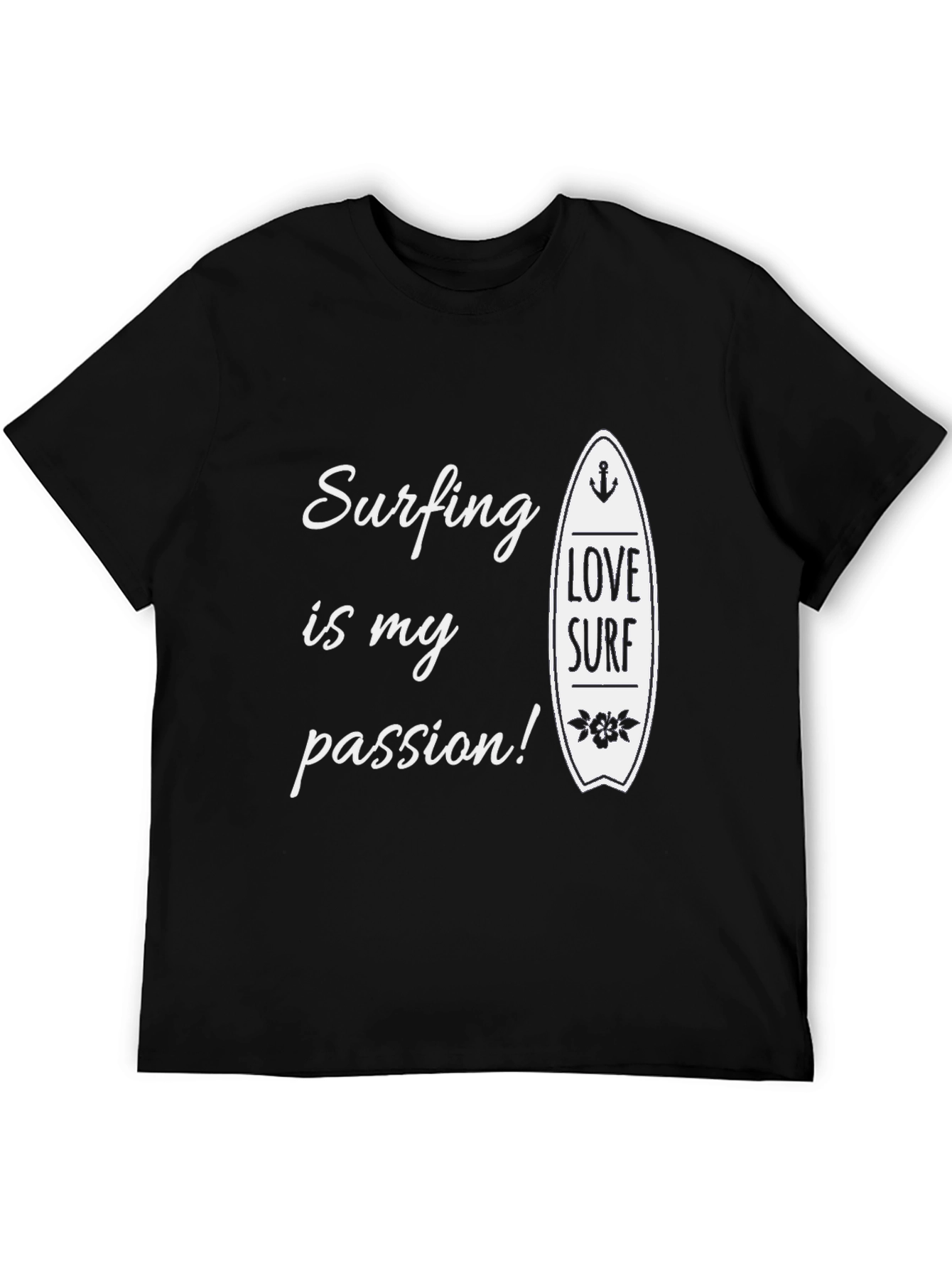 Surfing is My Passion Black Graphic Tee