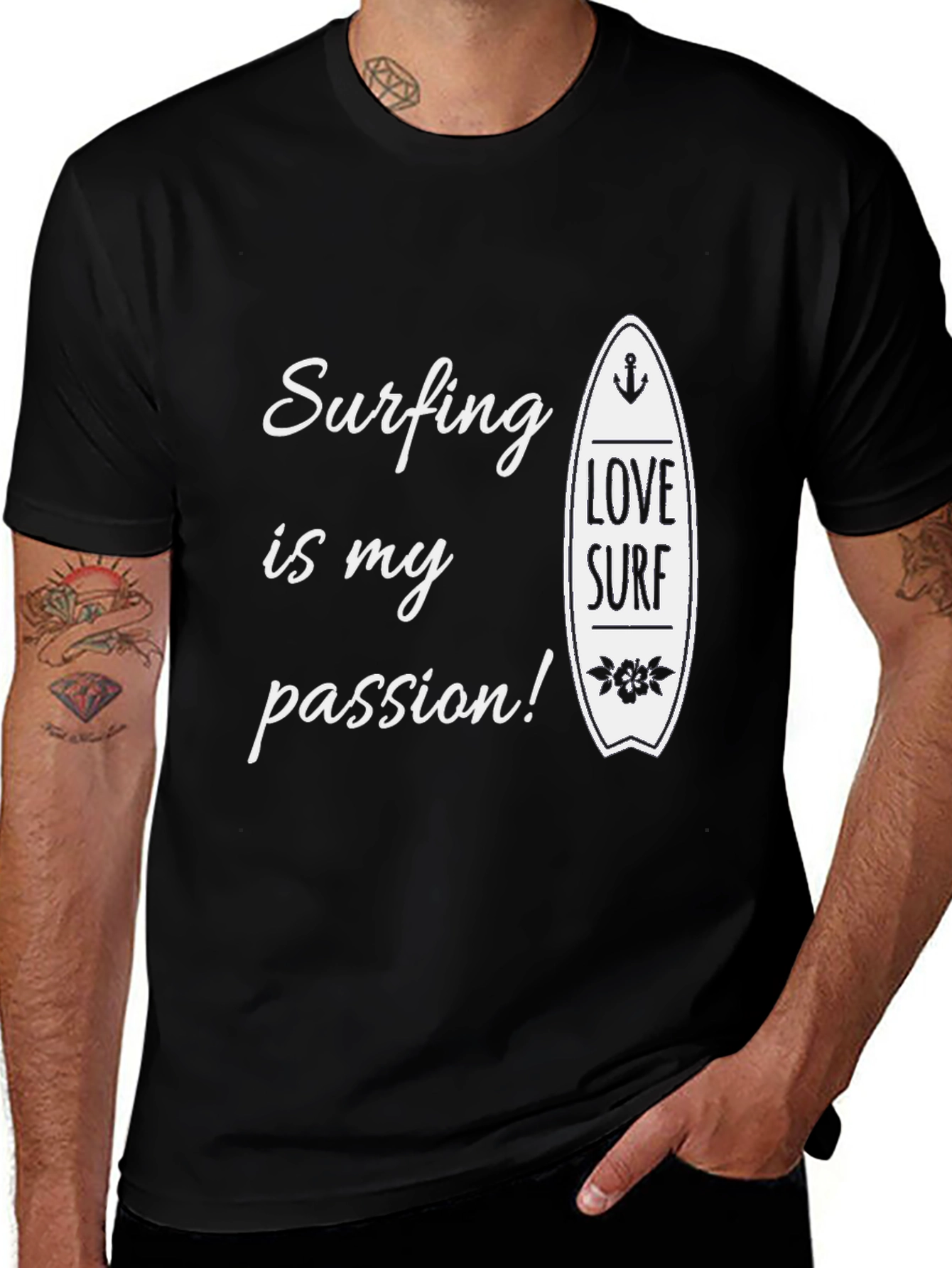 Surfing is My Passion Black Graphic Tee