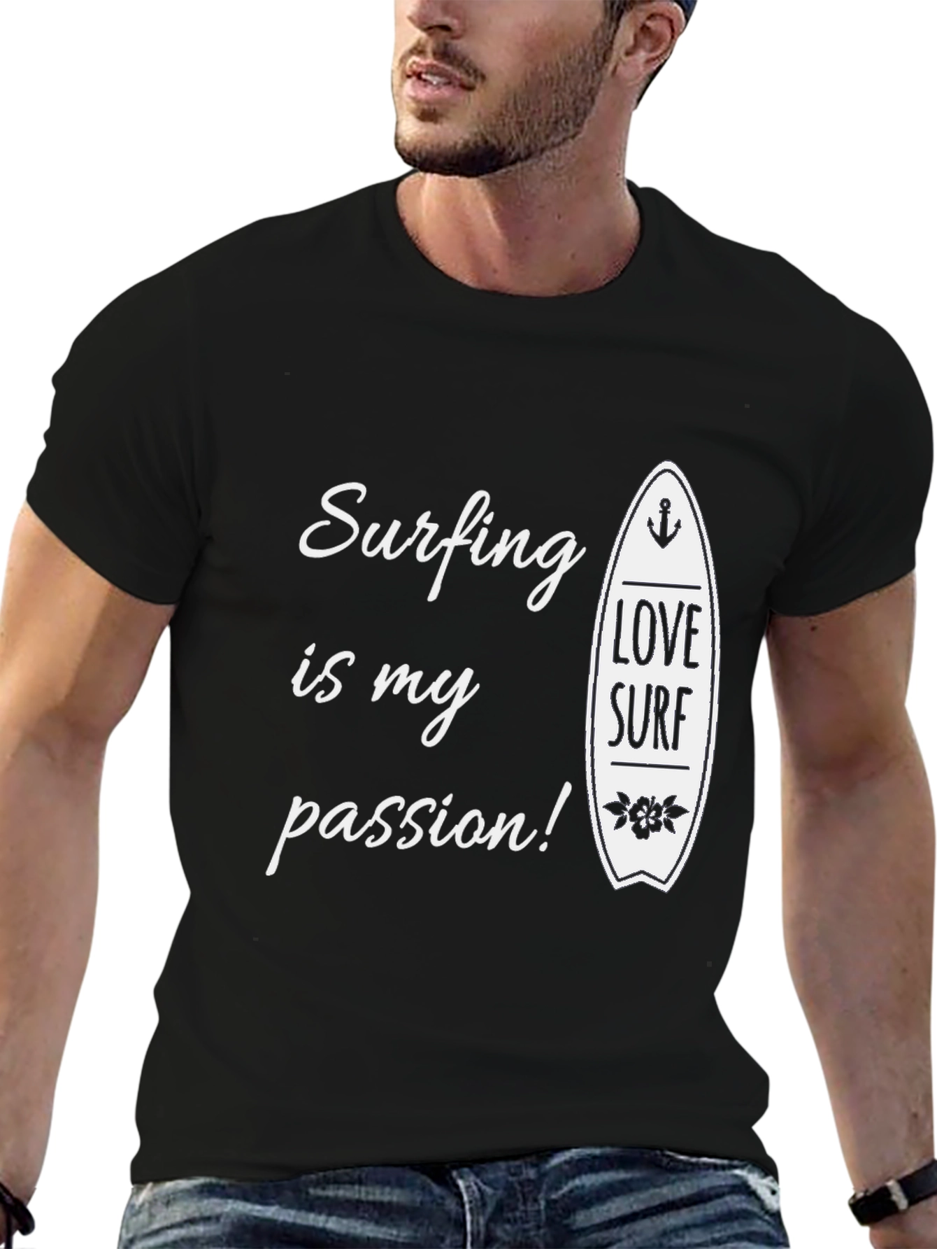 Surfing is My Passion Black Graphic Tee