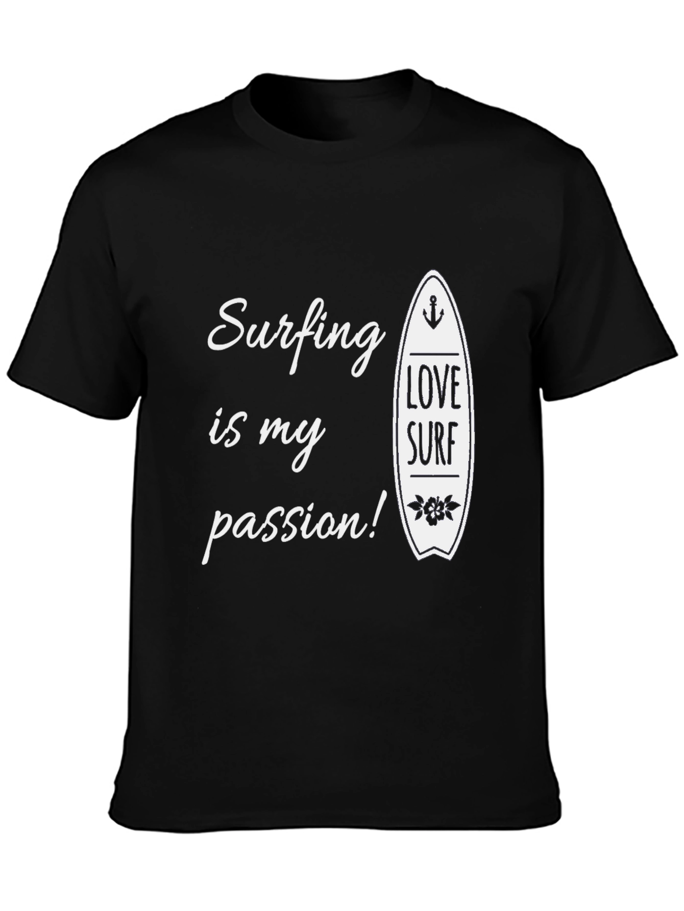 Surfing is My Passion Black Graphic Tee