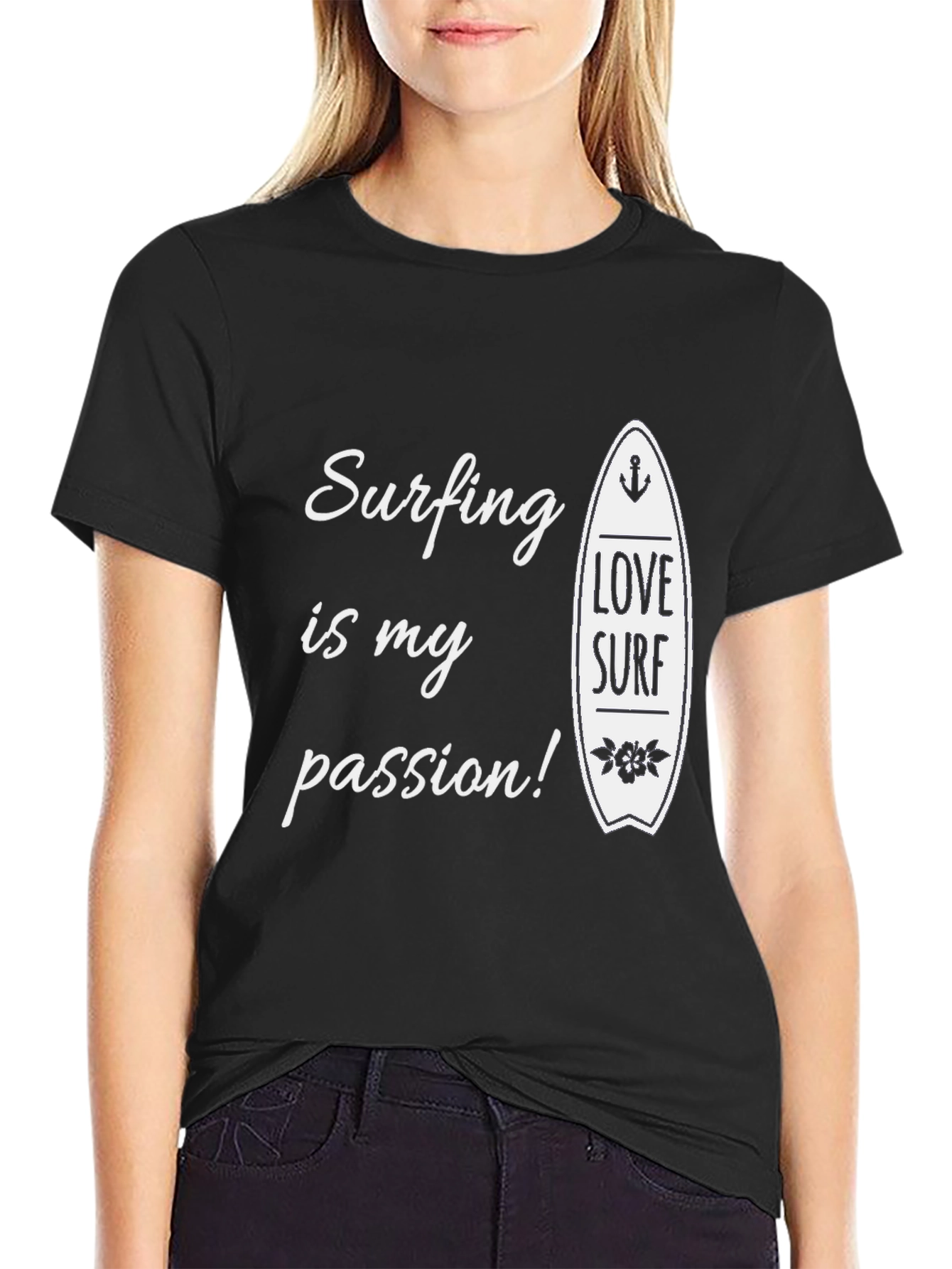 Surfing is My Passion Black Graphic Tee