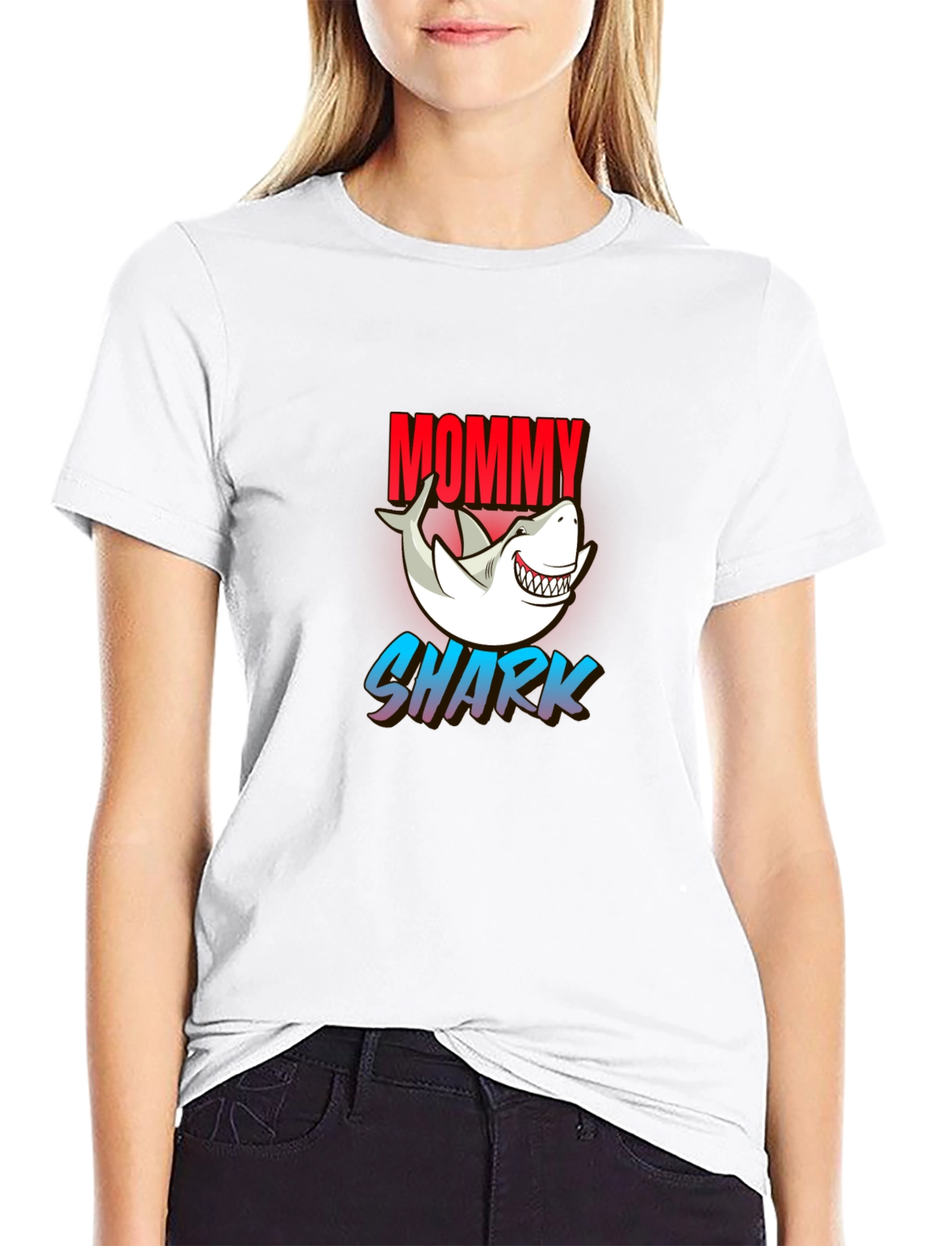 Mommy Shark Graphic Tee - Black Cotton Blend