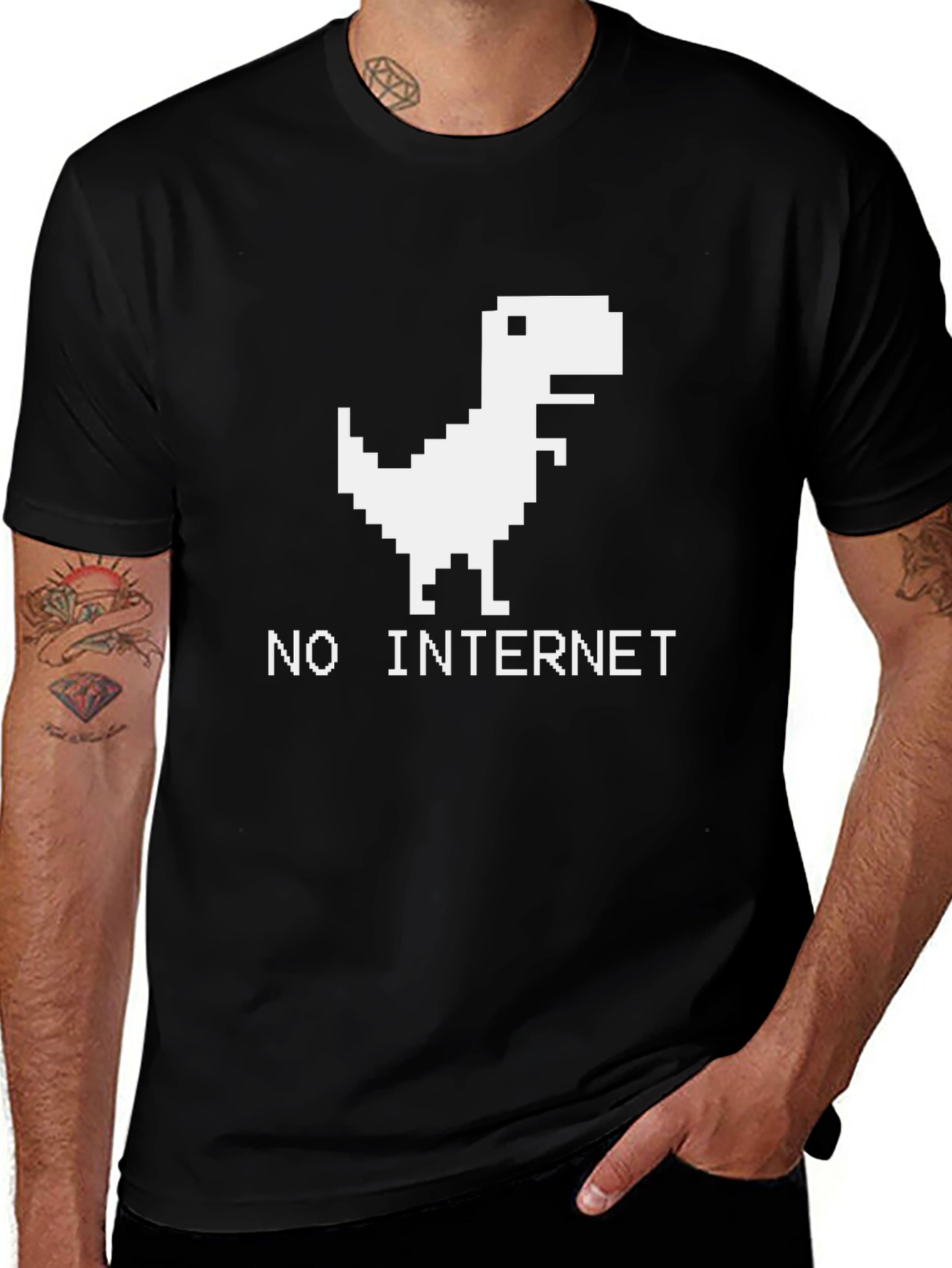 Pixel Dinosaur No Internet Graphic T-Shirt