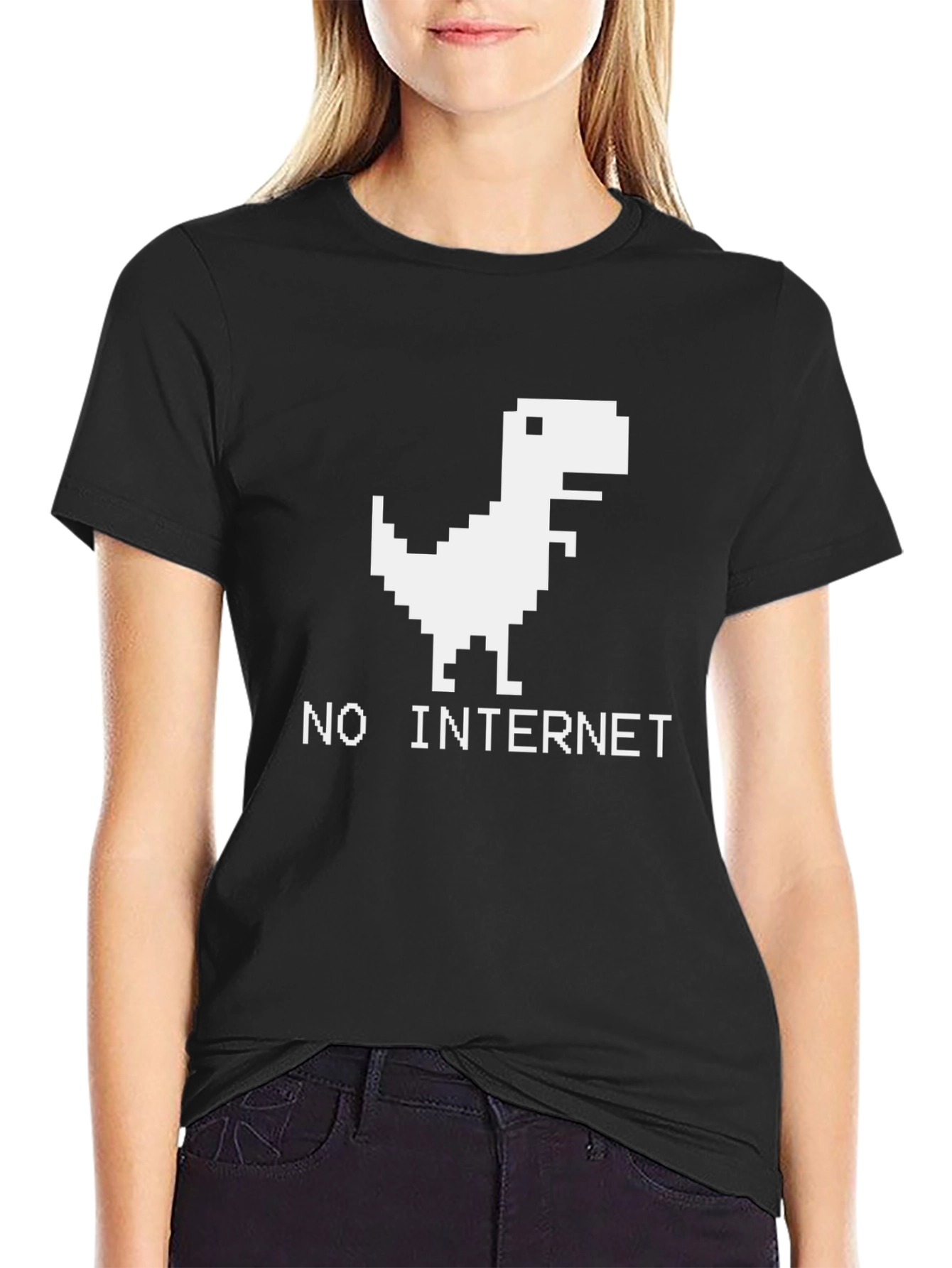 Pixel Dinosaur No Internet Graphic T-Shirt