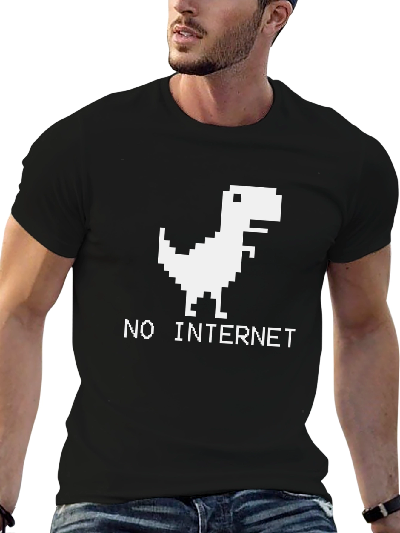 Pixel Dinosaur No Internet Graphic T-Shirt