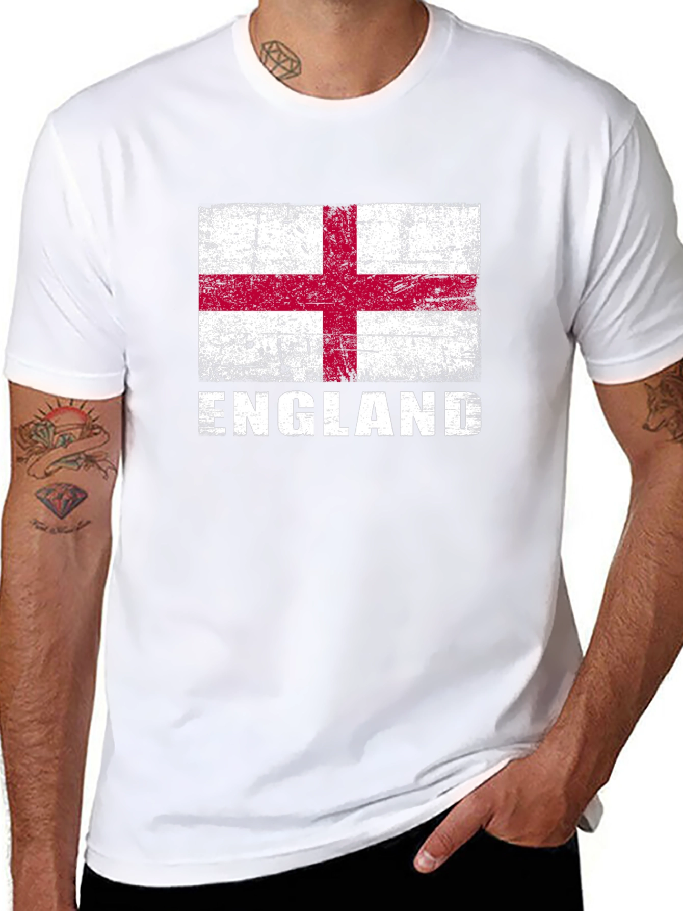 England Flag Graphic T-Shirt - Distressed Look