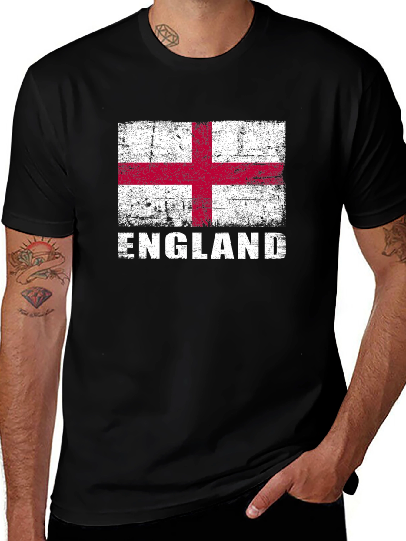 England Flag Graphic T-Shirt - Distressed Look