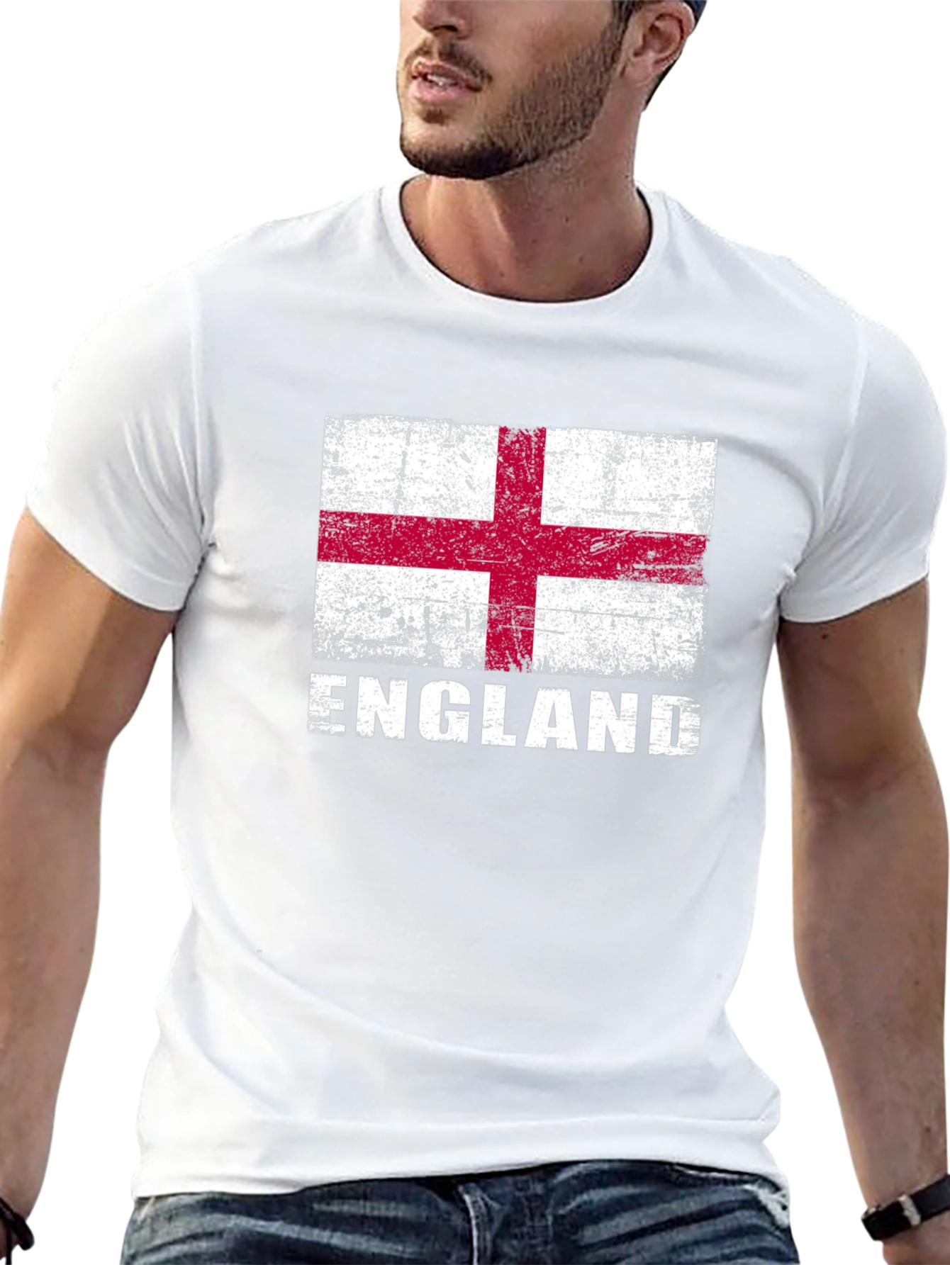 England Flag Graphic T-Shirt - Distressed Look