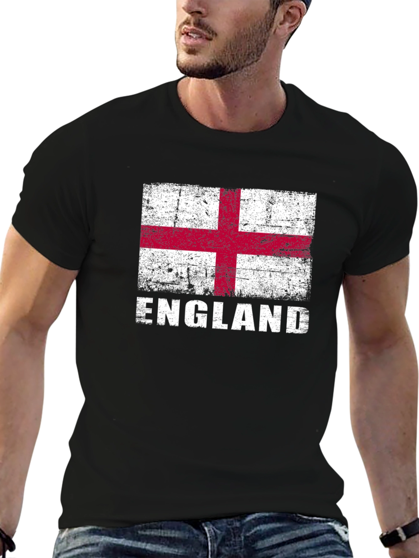 England Flag Graphic T-Shirt - Distressed Look