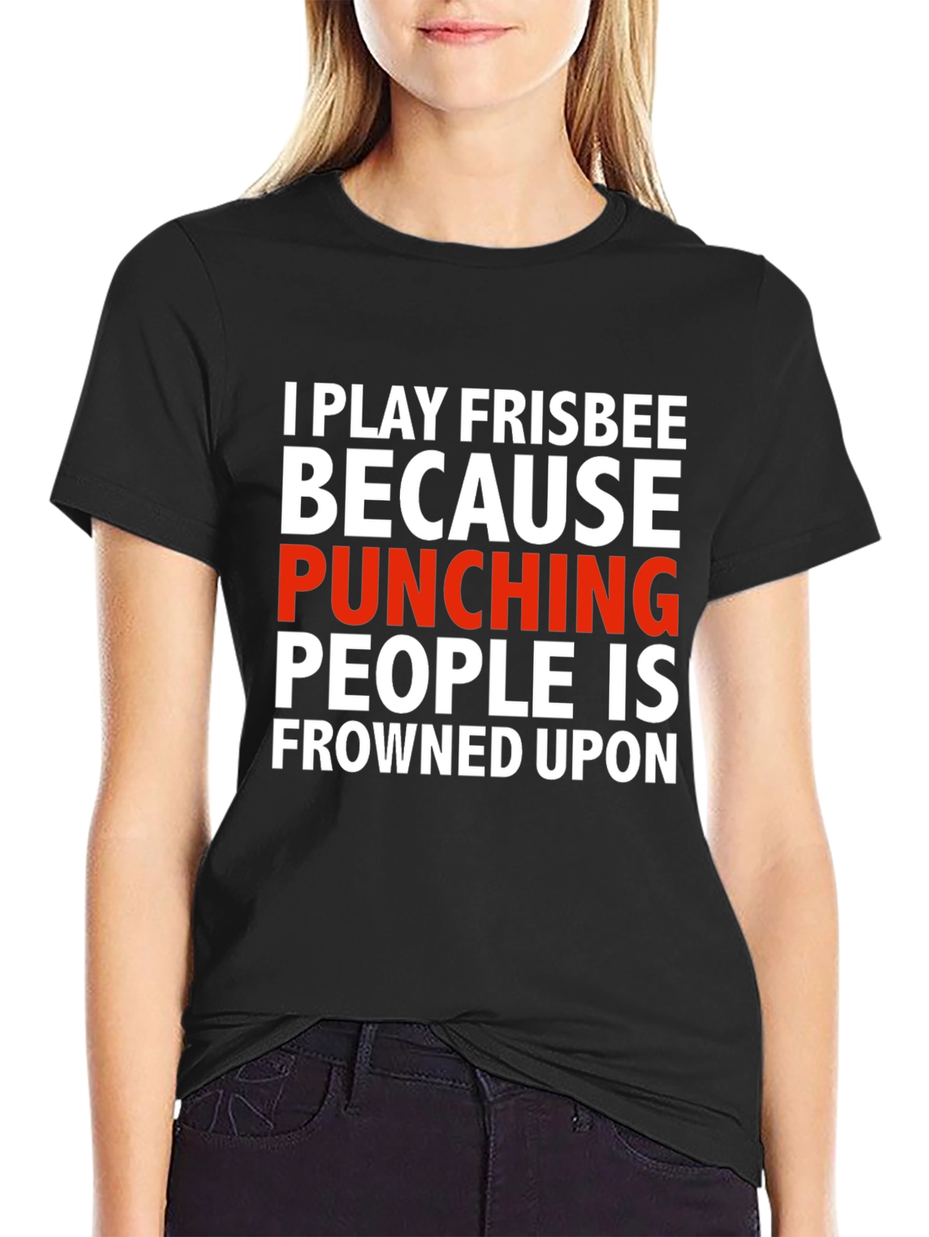 Funny Frisbee T-Shirt: Punching People Is Frowned Upon