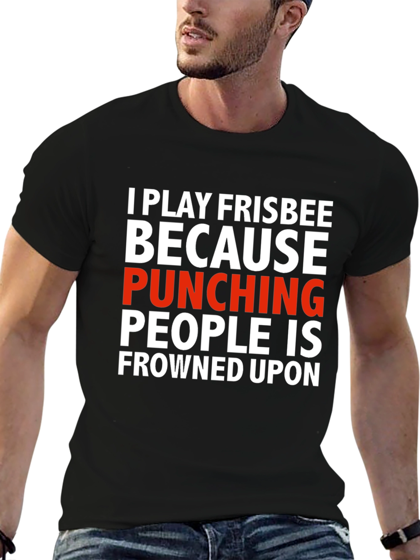 Funny Frisbee T-Shirt: Punching People Is Frowned Upon
