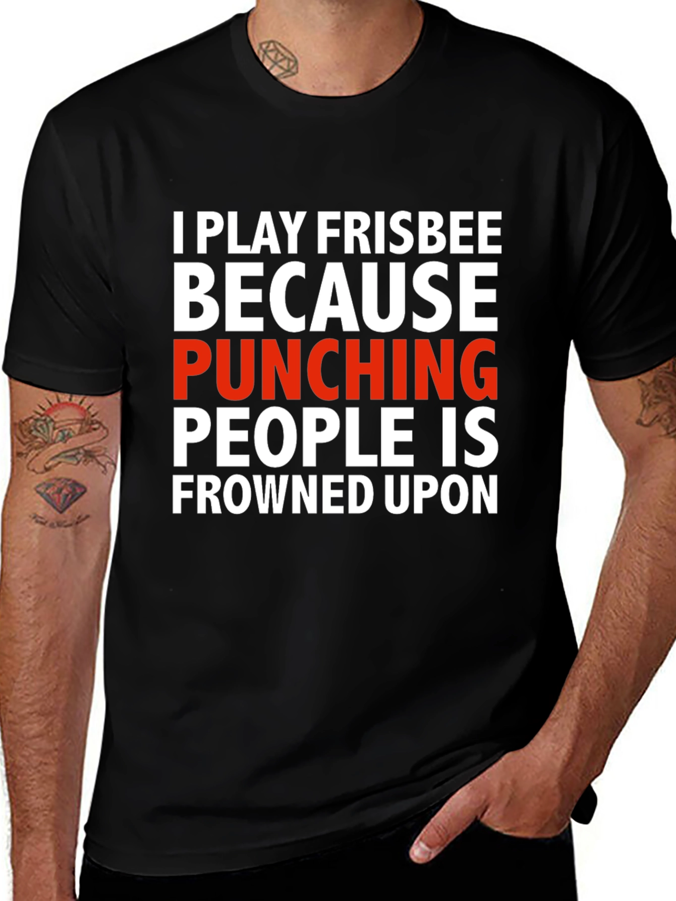Funny Frisbee T-Shirt: Punching People Is Frowned Upon