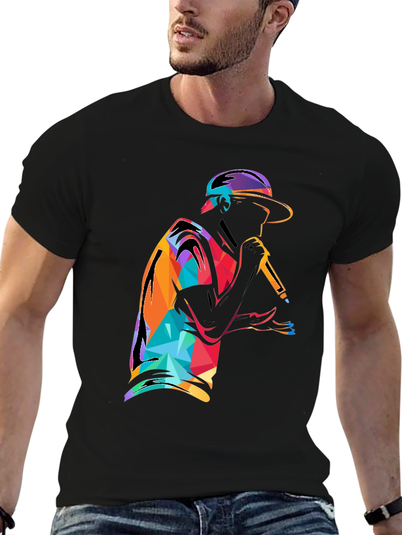 Abstract Rapper Graphic T-Shirt - Black