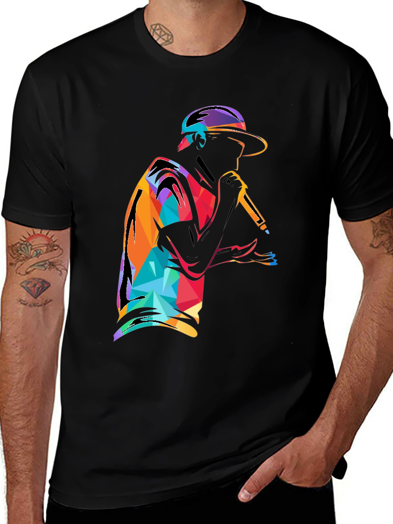 Abstract Rapper Graphic T-Shirt - Black