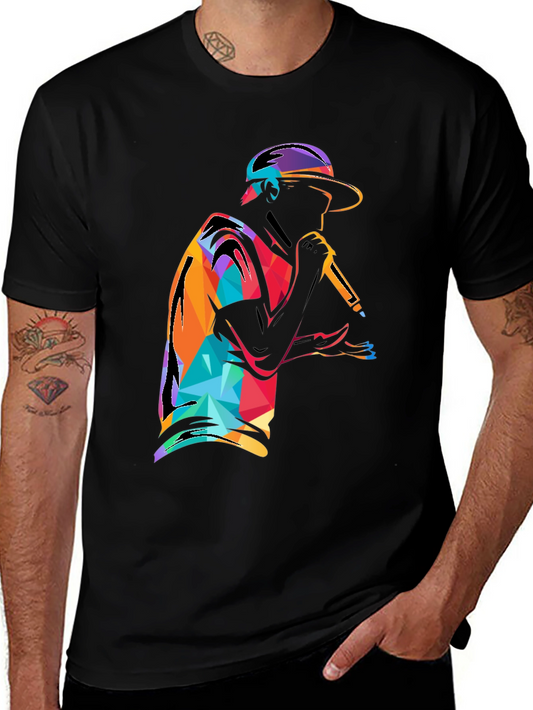 Abstract Rapper Graphic T-Shirt - Black