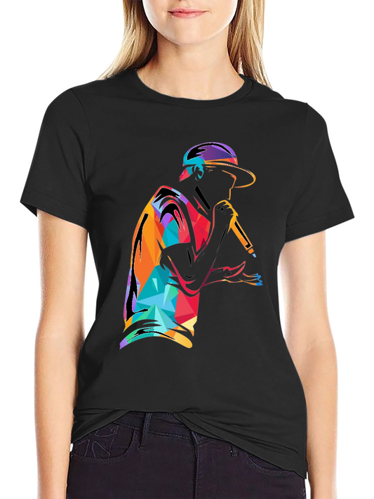Abstract Rapper Graphic T-Shirt - Black