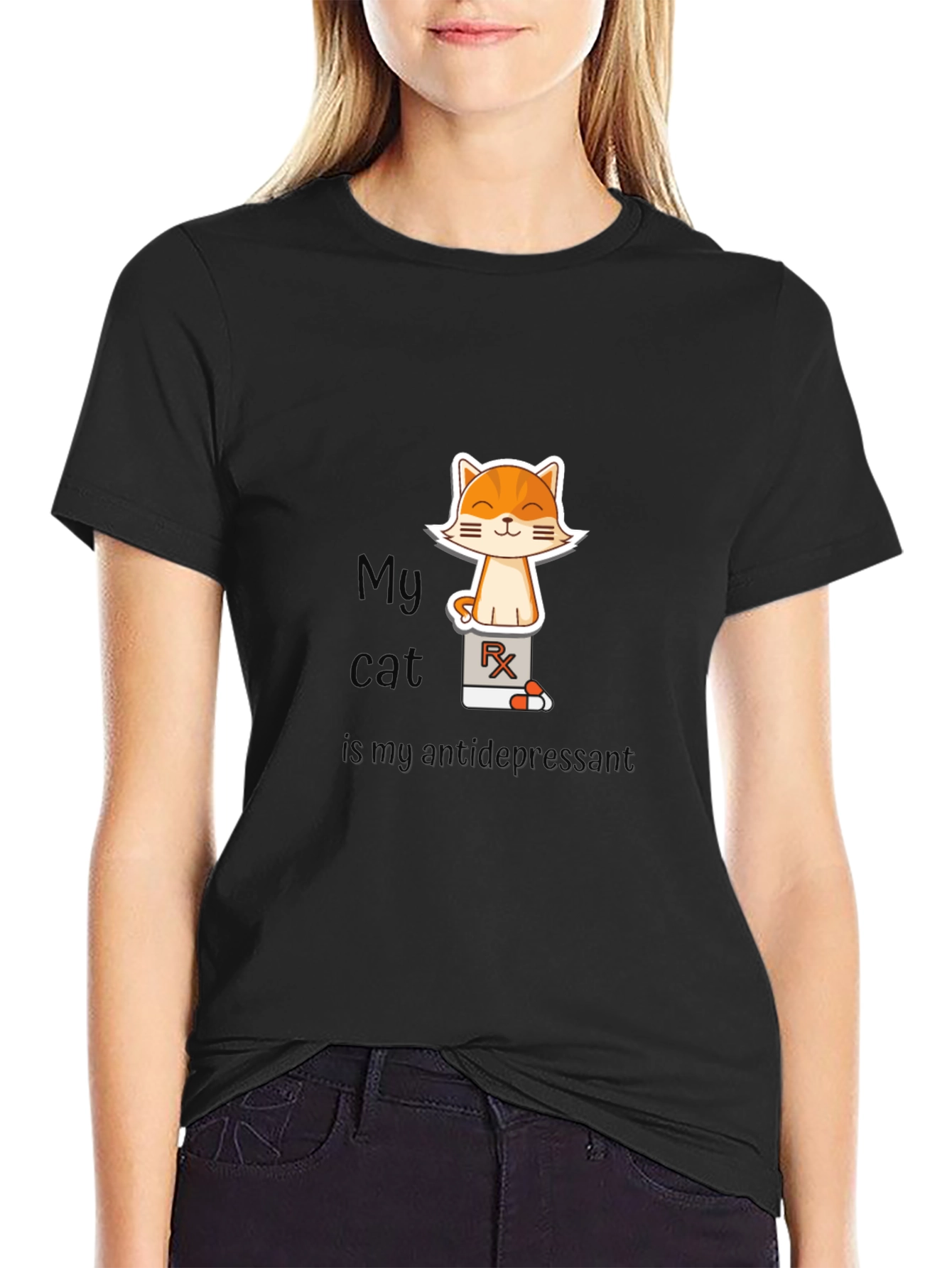 My Cat is My Antidepressant Black T-Shirt