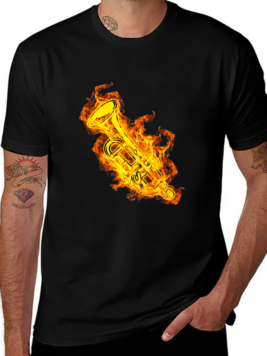 Fiery Trumpet Graphic T-Shirt - Black Cotton Tee