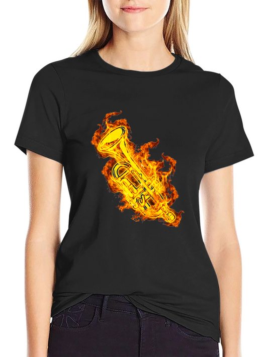 Fiery Trumpet Graphic T-Shirt - Black Cotton Tee