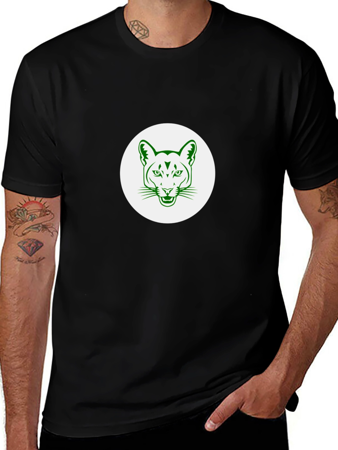 Black T-Shirt with Green Cougar Graphic